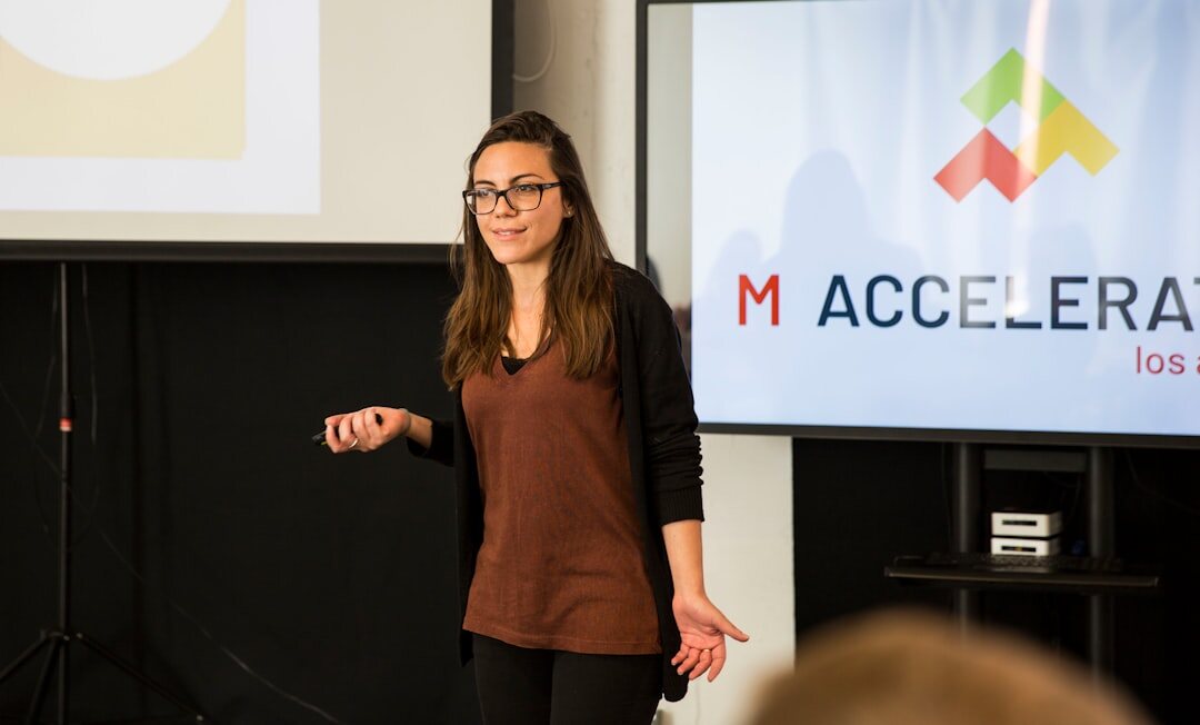 confident speaker presenting ideas
