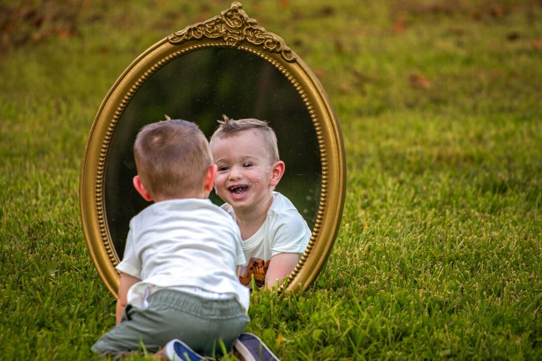person practicing speech mirror